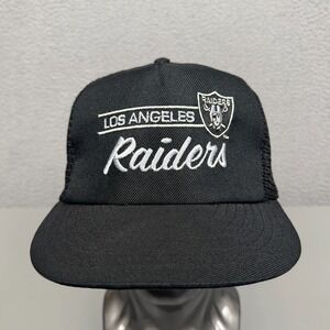 VTG LA Raiders Baseball Cap Black NFL Annco Script Football‎ Snapback Hat 90s